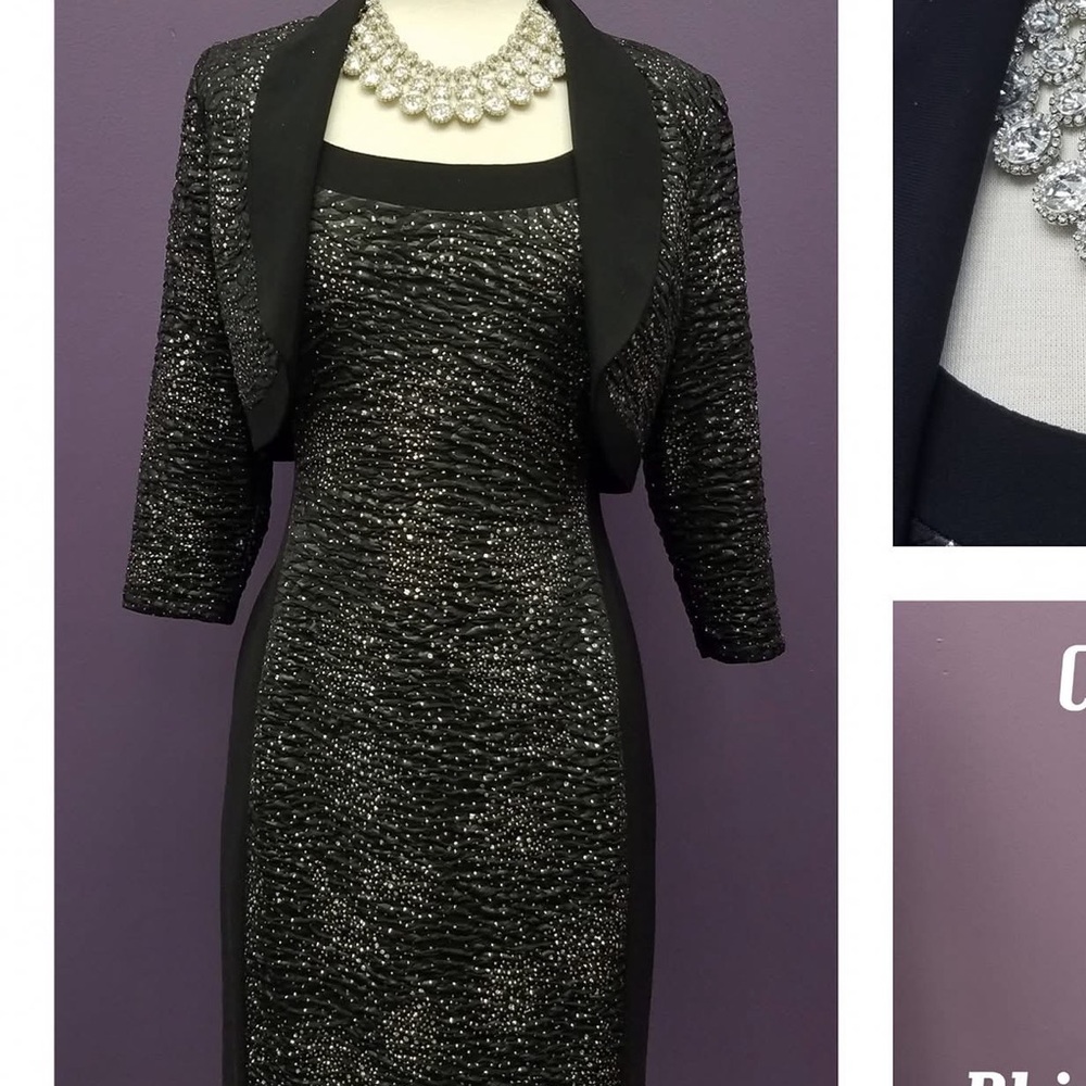 R&M Richards Black Shimmer Midi Dress with Jacket NWT